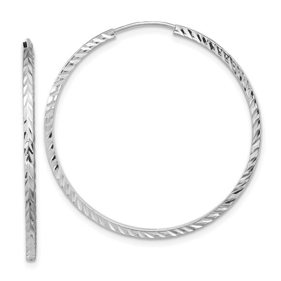 Kazi Luxury 14k White Gold Diamond-cut Square Tube Endless Hoop Earrings